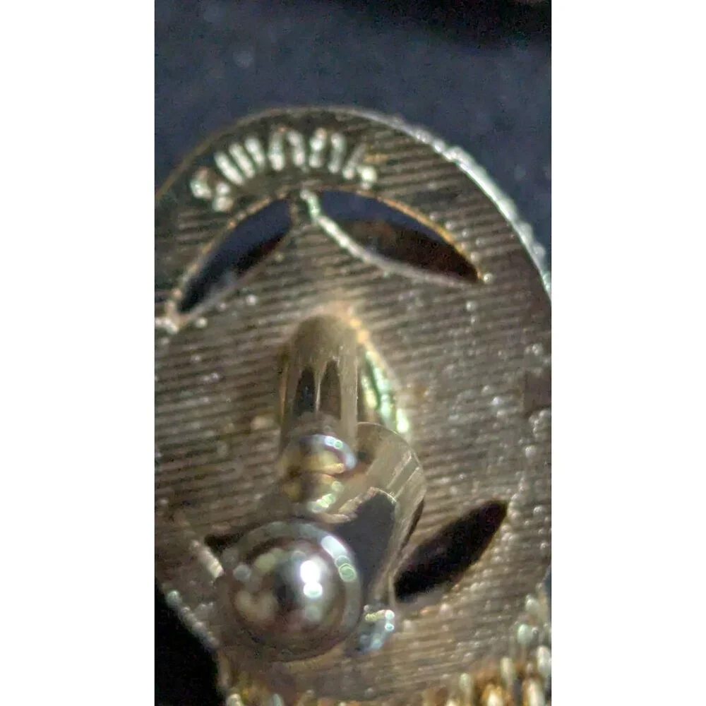 Swank Vintage Wrap Around Mesh Cufflinks Brown Cabochon Stones Gold-Tone Finish‎